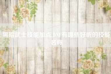 黑暗武士技能加点,dnf有哪些好听的技能名称