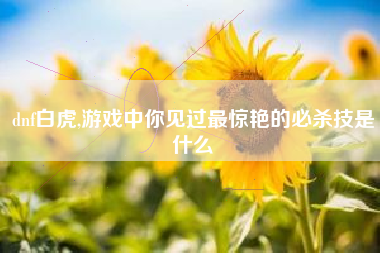 dnf白虎,游戏中你见过最惊艳的必杀技是什么