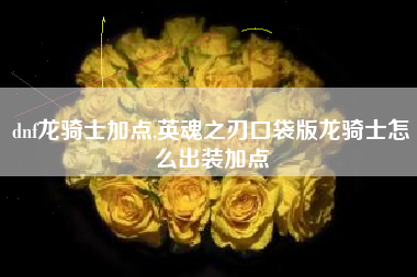 dnf龙骑士加点,英魂之刃口袋版龙骑士怎么出装加点